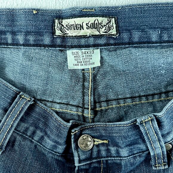 Seven Souls Mens Jeans Blue Tag Size 34x33 (36x34) Bootcut Medium Wash Denim - Picture 8 of 14